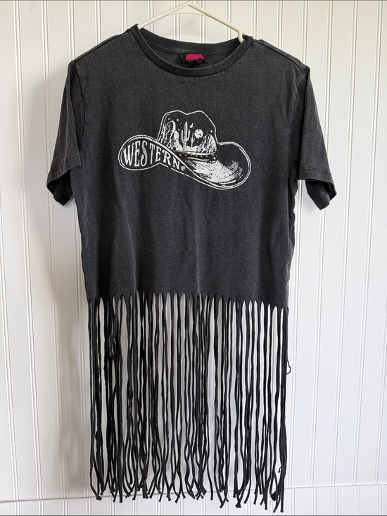 Rock & Roll Denim Tops - Western Graphic Fringe Crop Top - Black Tee Women’s S Rock & Roll Denim